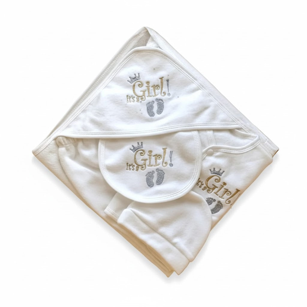 Newborn Baby Starter Set – 5 Pieces | Cozy Winter Wear | It's a Girl Print