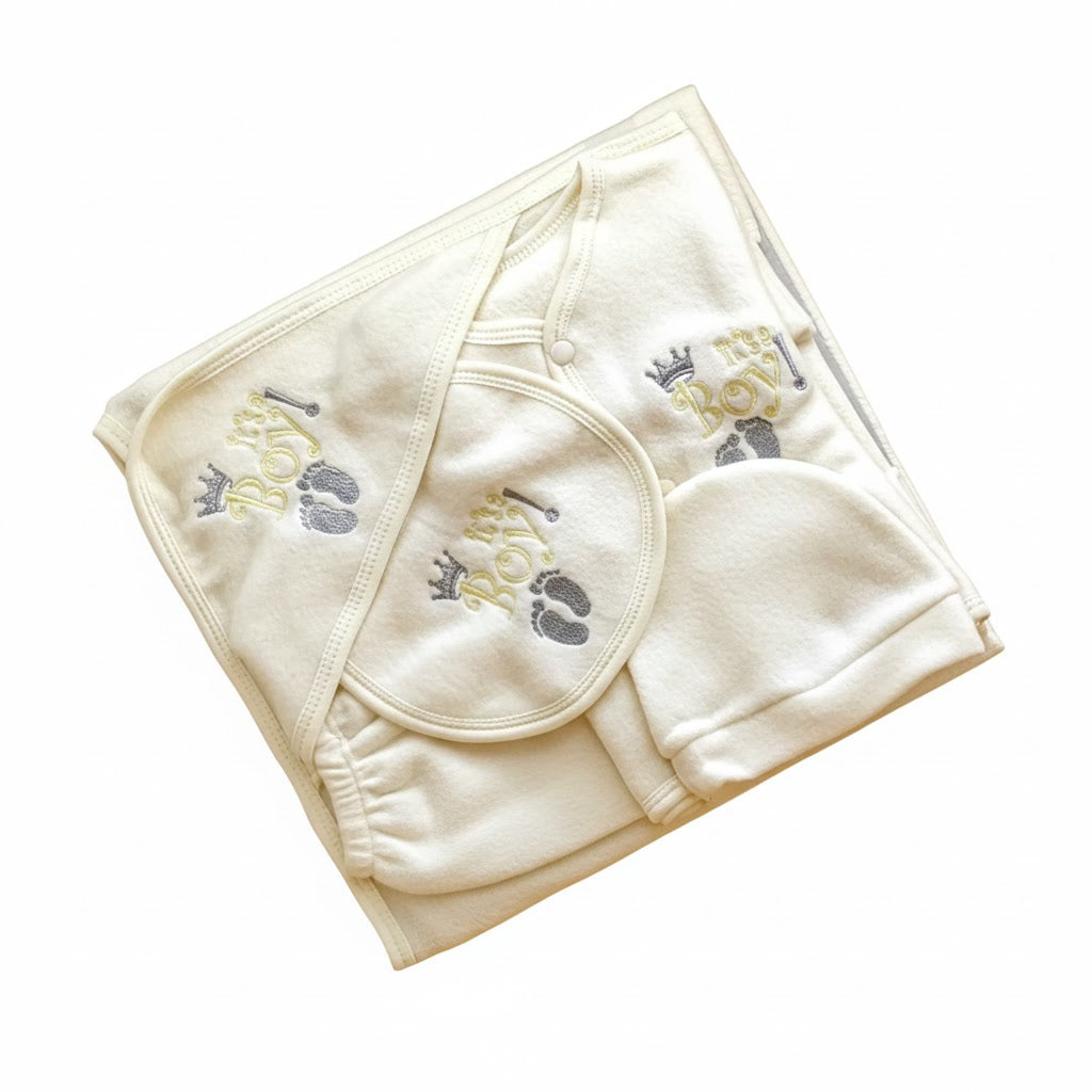 Newborn Baby Starter Set – 5 Pieces | Cozy Winter Wear | It's a Boy Print