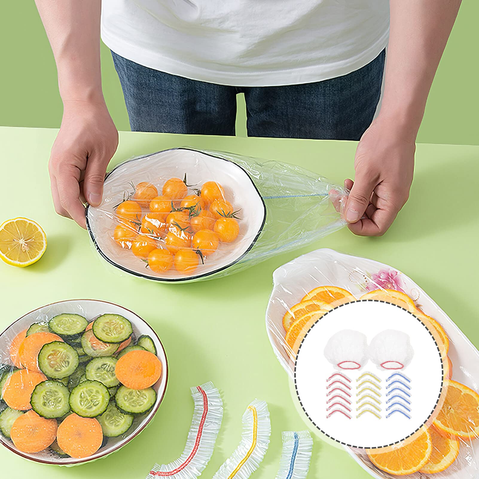 100Pcs Transparent Reusable Elastic Food Storage Covers, Kitchen wrap, Food covers
