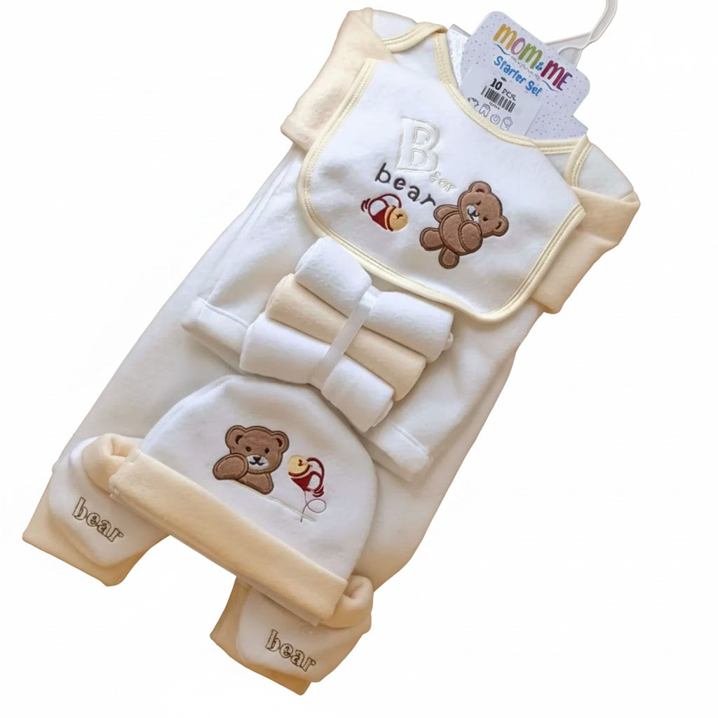 Newborn Baby Starter Set – 10 Pieces | Cozy Winter Wear | Bear Print