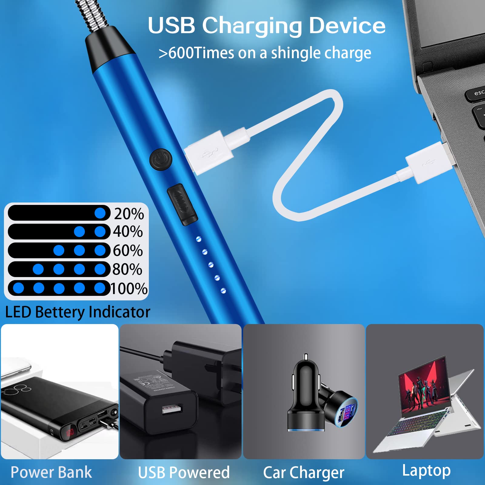 Electric Arc Lighter USB Rechargeable C-Type with 360° Flexible Neck