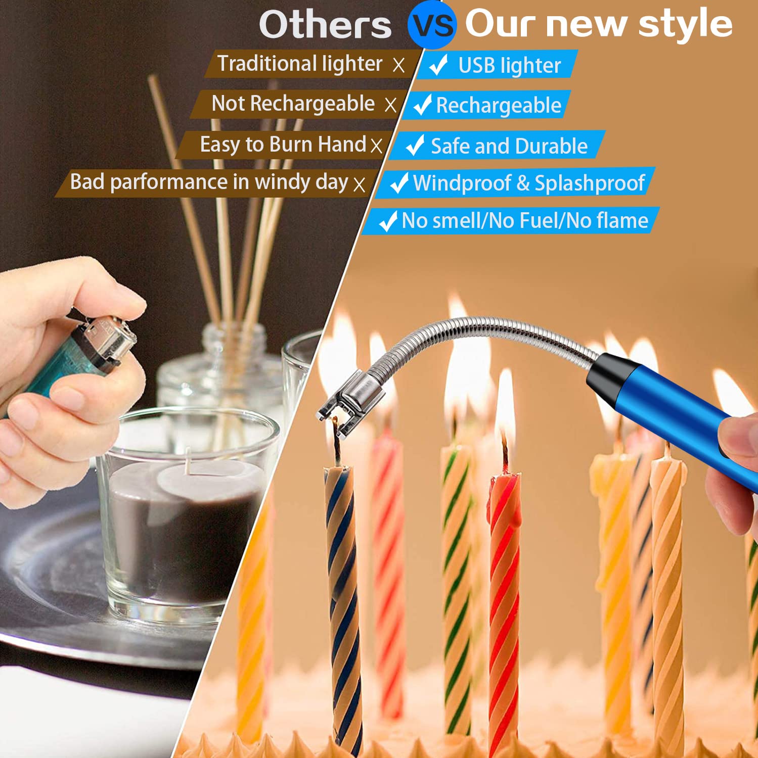 Electric Arc Lighter USB Rechargeable C-Type with 360° Flexible Neck