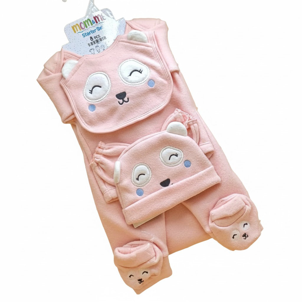 Newborn Baby Starter Set – 8 Pieces | Cozy Winter Wear | Panda Print