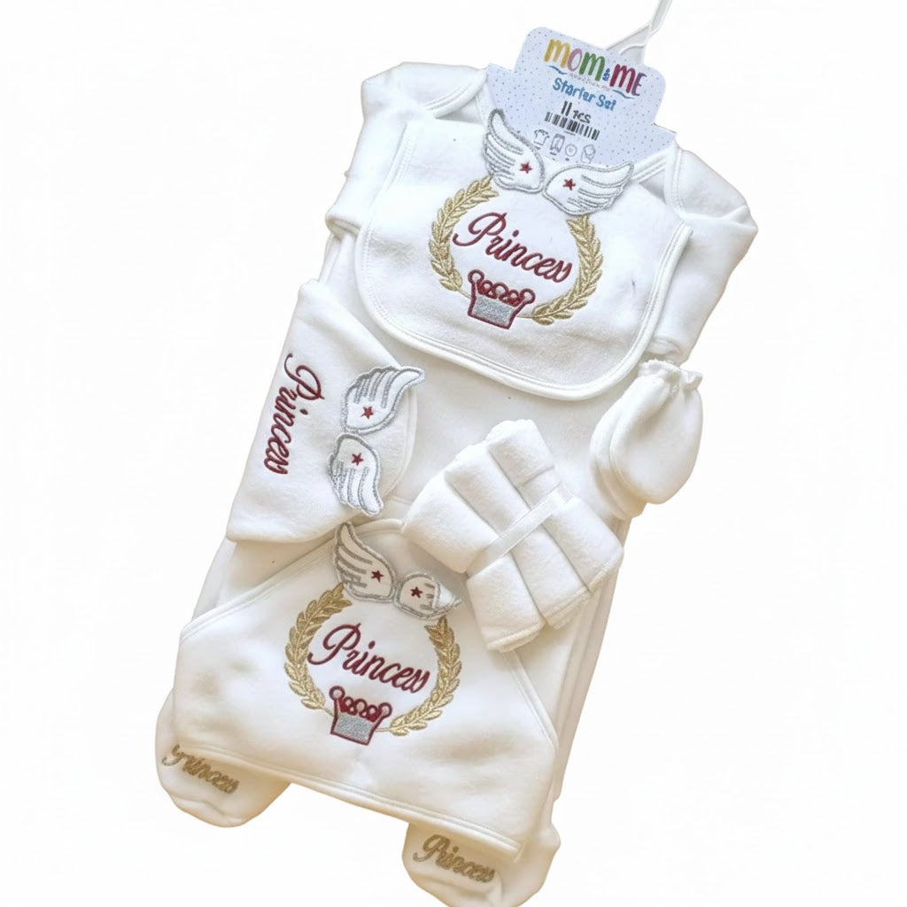 Newborn Baby Starter Set – 11 Pieces | Cozy Winter Wear | Princess Print