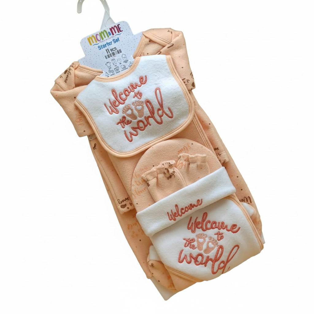 Newborn Baby Starter Set – 11 Pieces | Cozy Winter Wear | Welcome to the World Print