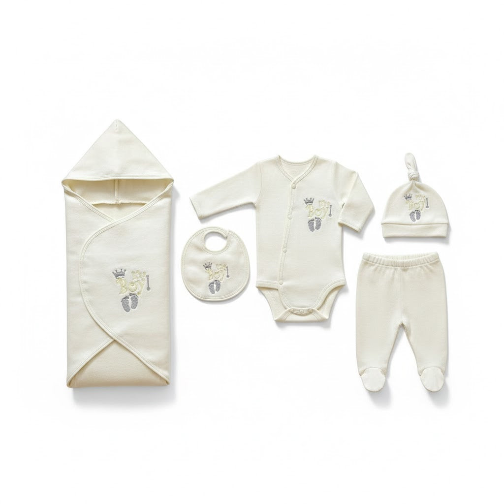 Newborn Baby Starter Set – 5 Pieces | Cozy Winter Wear | It's a Boy Print
